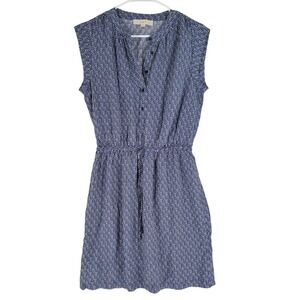 LOFT Sleeveless Dress Women Size S Blue Geometric Print Rayon Coastal Beach